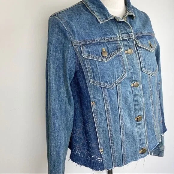 Free People Lace Paneled Jean Jacket - Picture 4 of 7